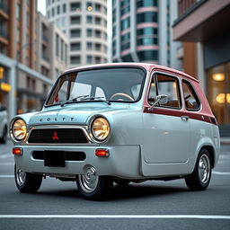 A modern retro version of the 1962 Mitsubishi Colt, featuring sleek and stylish design elements inspired by the classic car