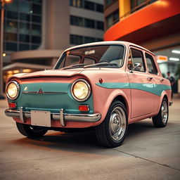 A modern retro version of the 1962 Mitsubishi Colt, featuring sleek and stylish design elements inspired by the classic car