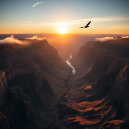 A stunning aerial photograph capturing the vast majesty of the Grand Canyon at sunrise