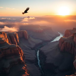 A stunning aerial photograph capturing the vast majesty of the Grand Canyon at sunrise