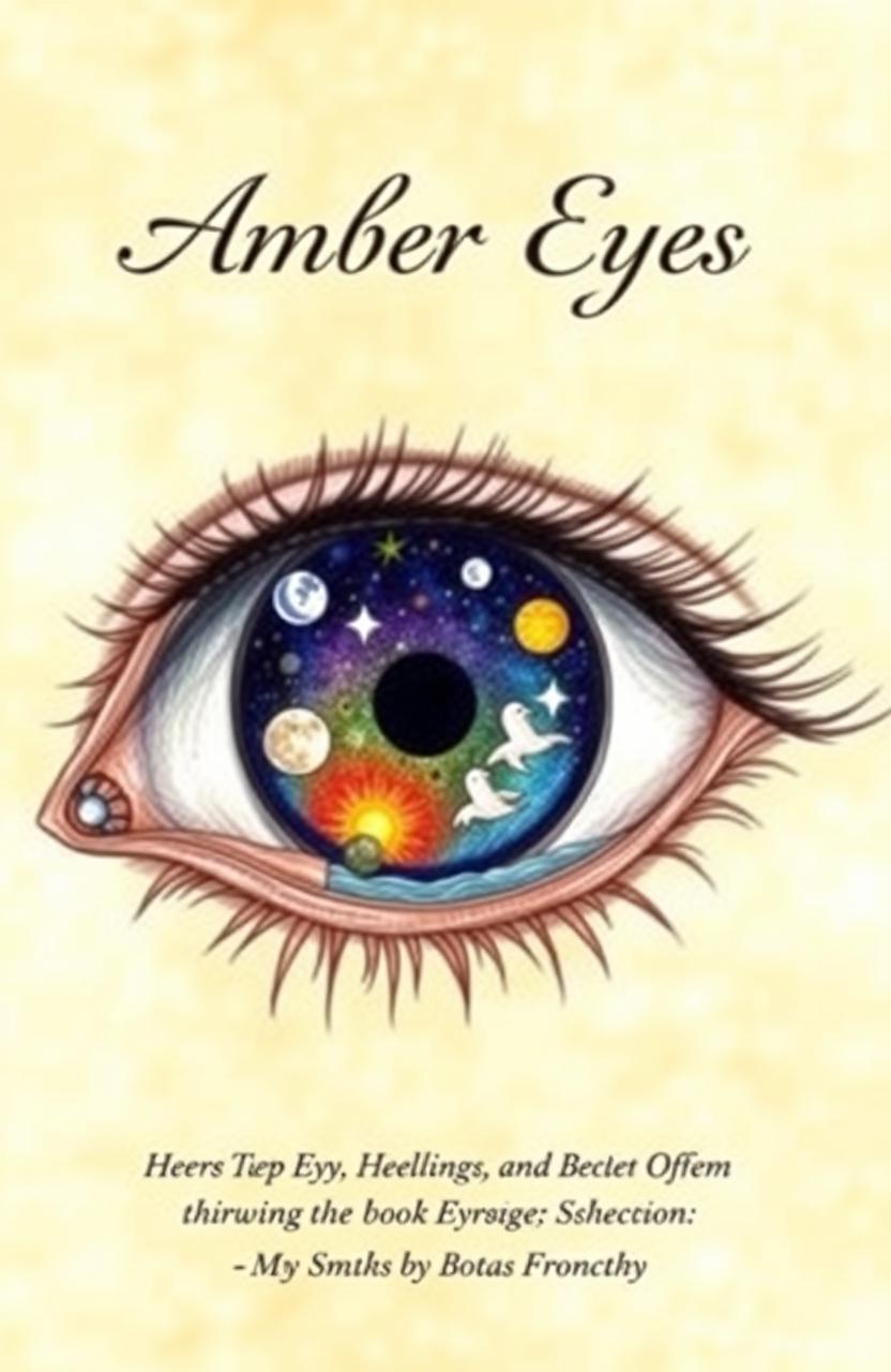 A poetry book cover featuring a detailed drawing of a single eye, with the iris containing a vivid depiction of the world