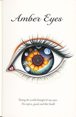 A poetry book cover featuring a detailed drawing of a single eye, with the iris containing a vivid depiction of the world