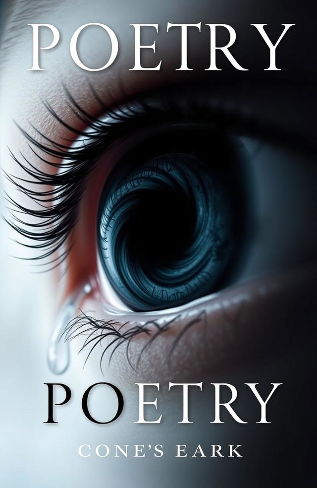 A poetry book cover featuring a single eye that contains a swirling black hole at its center