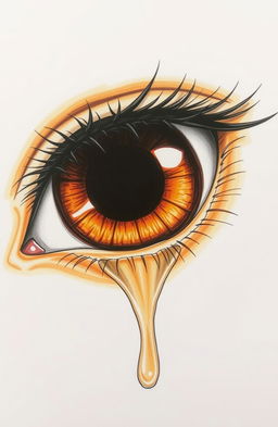 A detailed drawing of a singular amber eye with a striking, deep black hole at its center