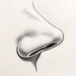 A detailed sketch of a human nose, focusing on realistic contours and shading