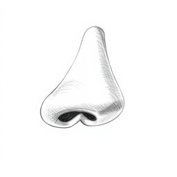 A detailed sketch of a human nose, focusing on realistic contours and shading