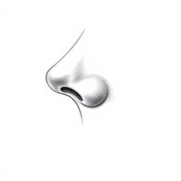 A detailed sketch of a human nose, focusing on realistic contours and shading