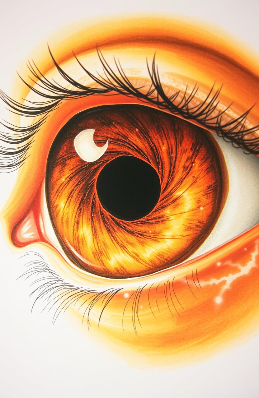 a captivating drawing of an amber eye, the pupil transformed into a swirling black hole, capturing the viewer's attention with a mesmerizing pull