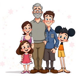 A family portrait in Disney style, featuring a father standing proudly in the middle