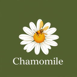 A logo design featuring a chamomile flower and a bee