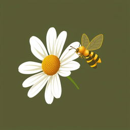 A logo design featuring a chamomile flower and a bee