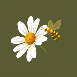 A logo design featuring a chamomile flower and a bee