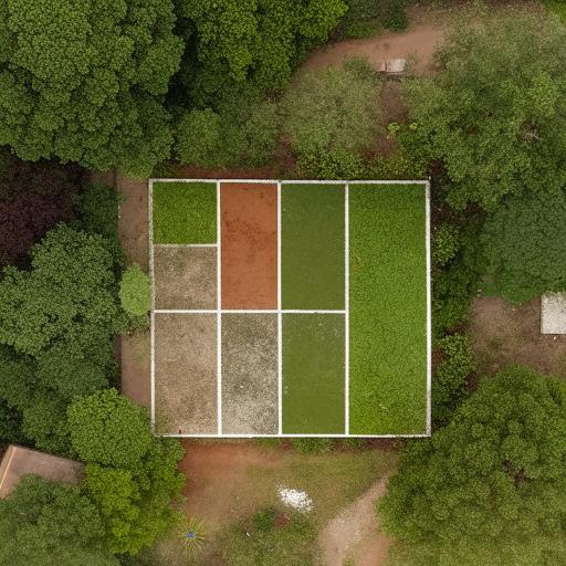 Aerial view of a rectangular 7000 square feet plot in a serene suburban area, marked with a chalked boundary.