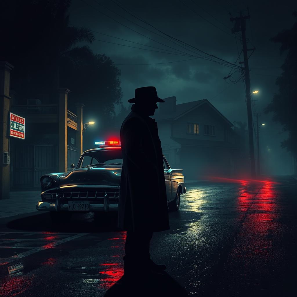 A haunting and mysterious scene illustrating a crime thriller atmosphere