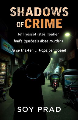 A realistic book cover for "Shadows of Crime: India's Gruesome Murders in the Last Three Decades" by Soy Prado