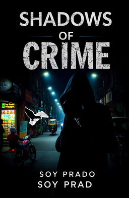 A realistic book cover for "Shadows of Crime: India's Gruesome Murders in the Last Three Decades" by Soy Prado