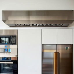 Create a modern kitchen with a stylish chimney, sleek cupboards, a double sink, and an advanced water filter system.