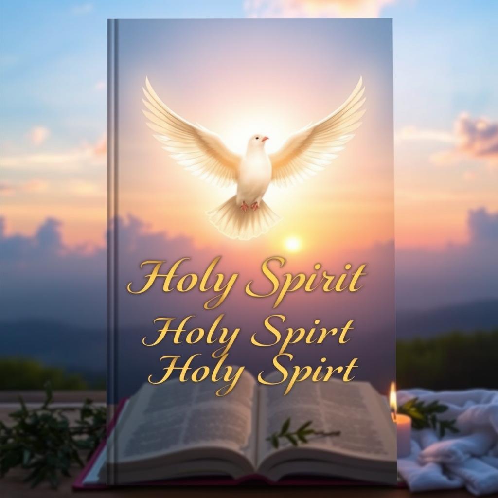 A captivating book cover featuring the Holy Spirit depicted as a radiant dove surrounded by a soft, ethereal glow