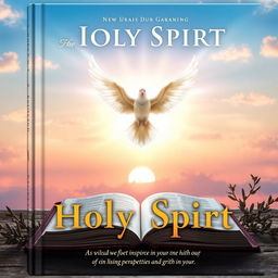 A captivating book cover featuring the Holy Spirit depicted as a radiant dove surrounded by a soft, ethereal glow