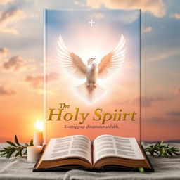 A captivating book cover featuring the Holy Spirit depicted as a radiant dove surrounded by a soft, ethereal glow