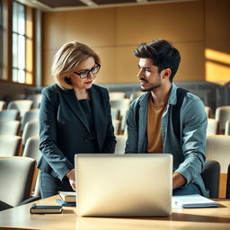 A highly dramatic and intense scene of a professor having an academic discussion with a student