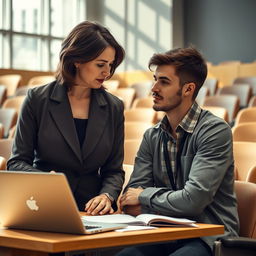 A highly dramatic and intense scene of a professor having an academic discussion with a student