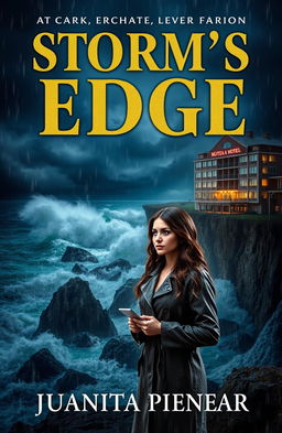 Book cover design for a modern-day murder mystery novel titled "Storm's Edge" by Juanita Pienaar