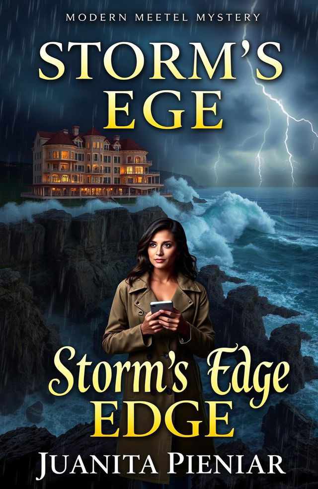 Book cover design for a modern-day murder mystery novel titled "Storm's Edge" by Juanita Pienaar