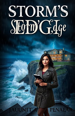 Book cover design for a modern-day murder mystery novel titled "Storm's Edge" by Juanita Pienaar