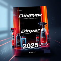 A futuristic cover for 2025 presenting the Dinpar brand's line of automotive chemicals and products