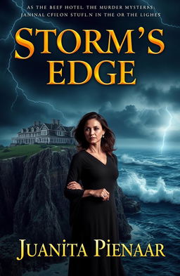 A captivating book cover for a modern murder mystery set at a hotel on a cliff during a stormy night