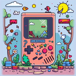 Colorful and vibrant Game Boy art design, inspired by retro 64-bit graphics