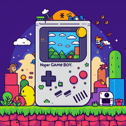 Colorful and vibrant Game Boy art design, inspired by retro 64-bit graphics