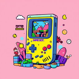 Colorful and vibrant Game Boy art design, inspired by retro 64-bit graphics