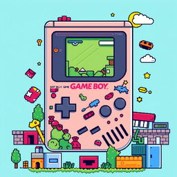 Colorful and vibrant Game Boy art design, inspired by retro 64-bit graphics