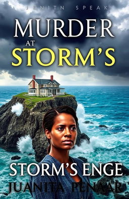 A captivating book cover for "Murder at Storm's Edge" by Juanita Pienaar