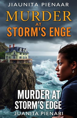 A captivating book cover for "Murder at Storm's Edge" by Juanita Pienaar