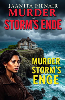 A captivating book cover for "Murder at Storm's Edge" by Juanita Pienaar