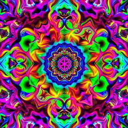 A mesmerizing psychedelic wallpaper featuring a kaleidoscope of vibrant colors and intricate patterns