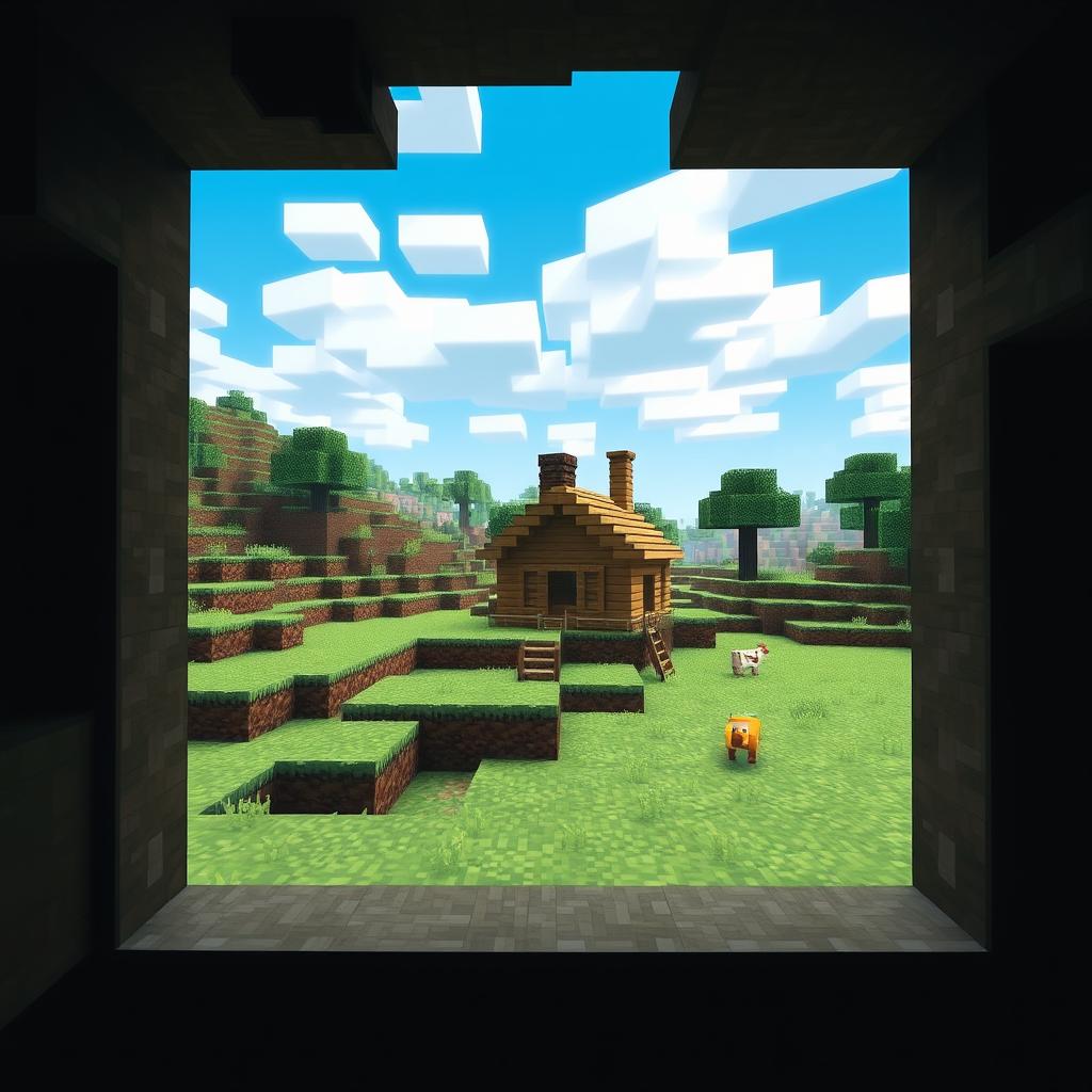 A nostalgic scene inside a Minecraft world from version 1