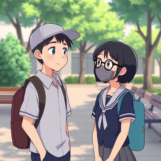 An animated scene featuring two people standing and talking