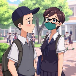 An animated scene featuring two people standing and talking