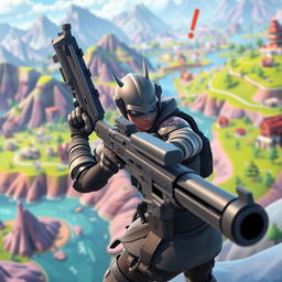 A character in the game Fortnite, equipped with only grey weapons, engaged in an action-packed solo battle