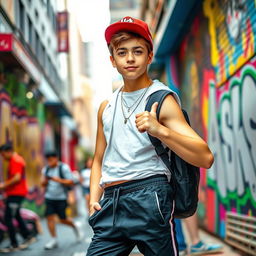 A vibrant, energetic and youthful scene focusing on modern street fashion