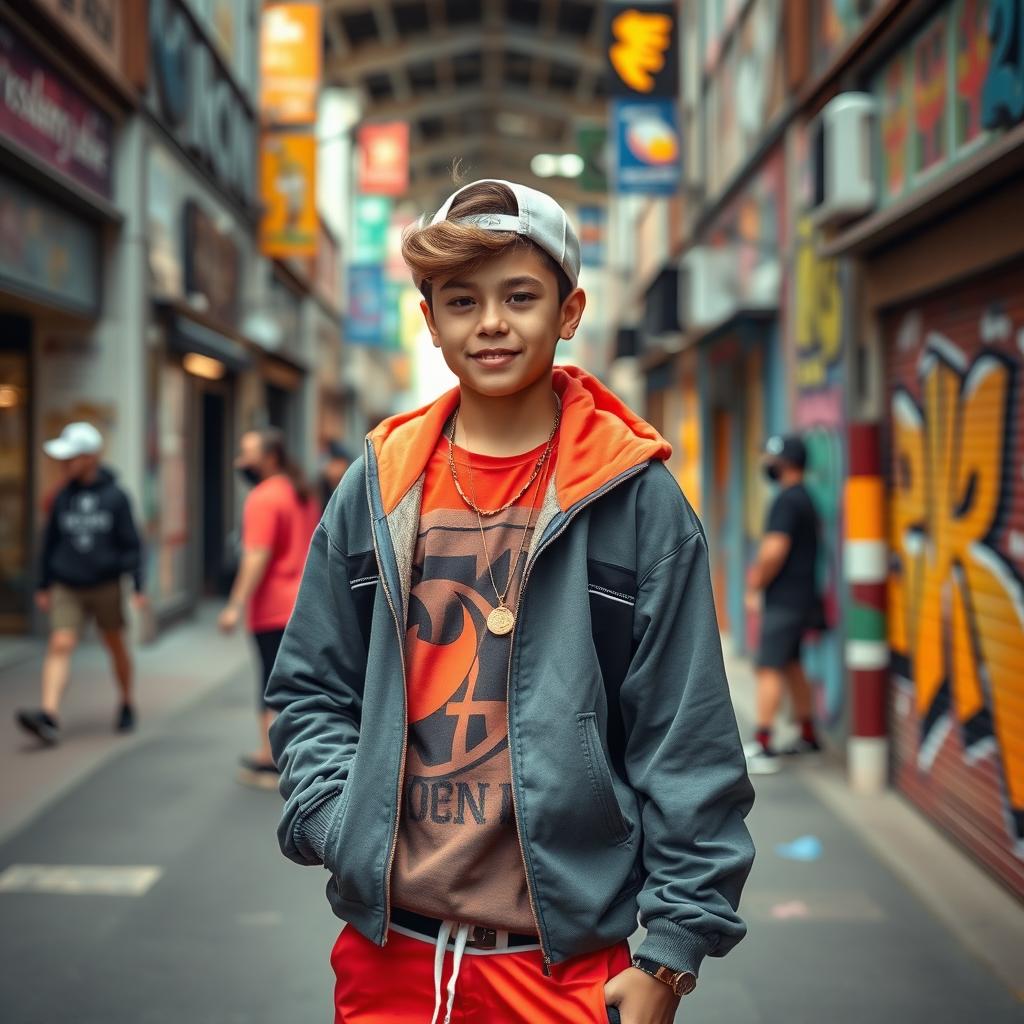 A vibrant, energetic and youthful scene focusing on modern street fashion