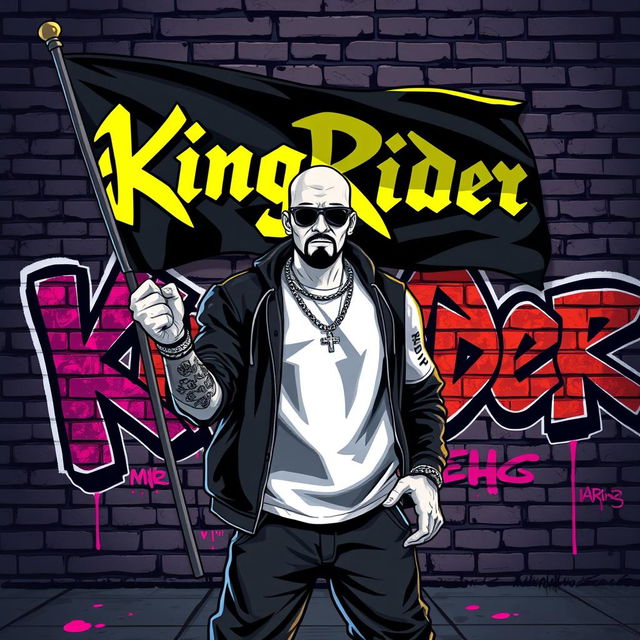 A hip hop-themed artwork featuring a gangster character styled like a Grand Theft Auto video game character