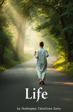 A serene and contemplative scene depicting an individual walking down a winding road