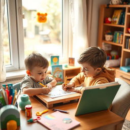 A heartwarming scene of a mother teaching her son to write at home