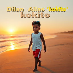 A movie poster titled 'Dilan Alias "kokito"' featuring a young black boy, approximately 12 years old, walking along the beach