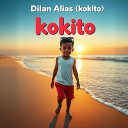 A movie poster titled 'Dilan Alias "kokito"' featuring a young black boy, approximately 12 years old, walking along the beach